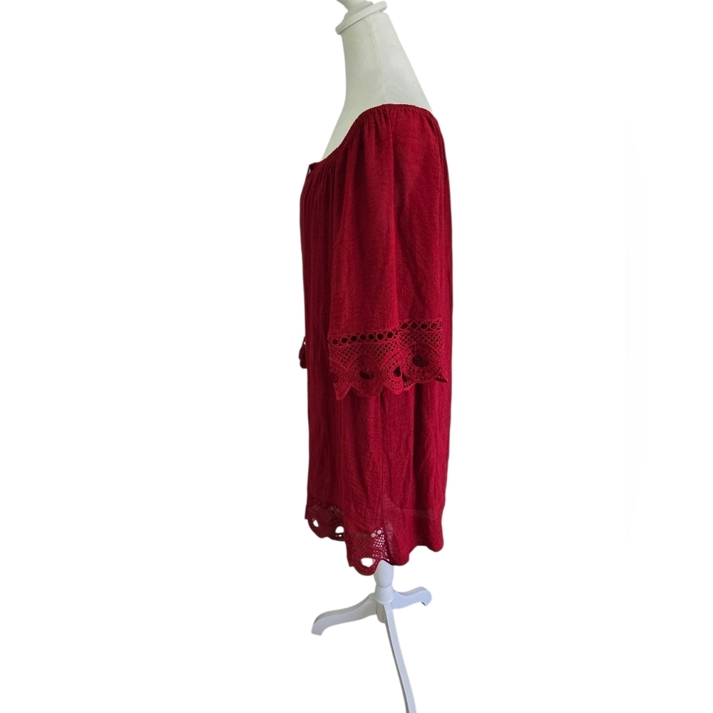 Mlle Gabrielle Boho Dress With Bell Quarter Sleeves Burgandy Size Large - Picture 3 of 6